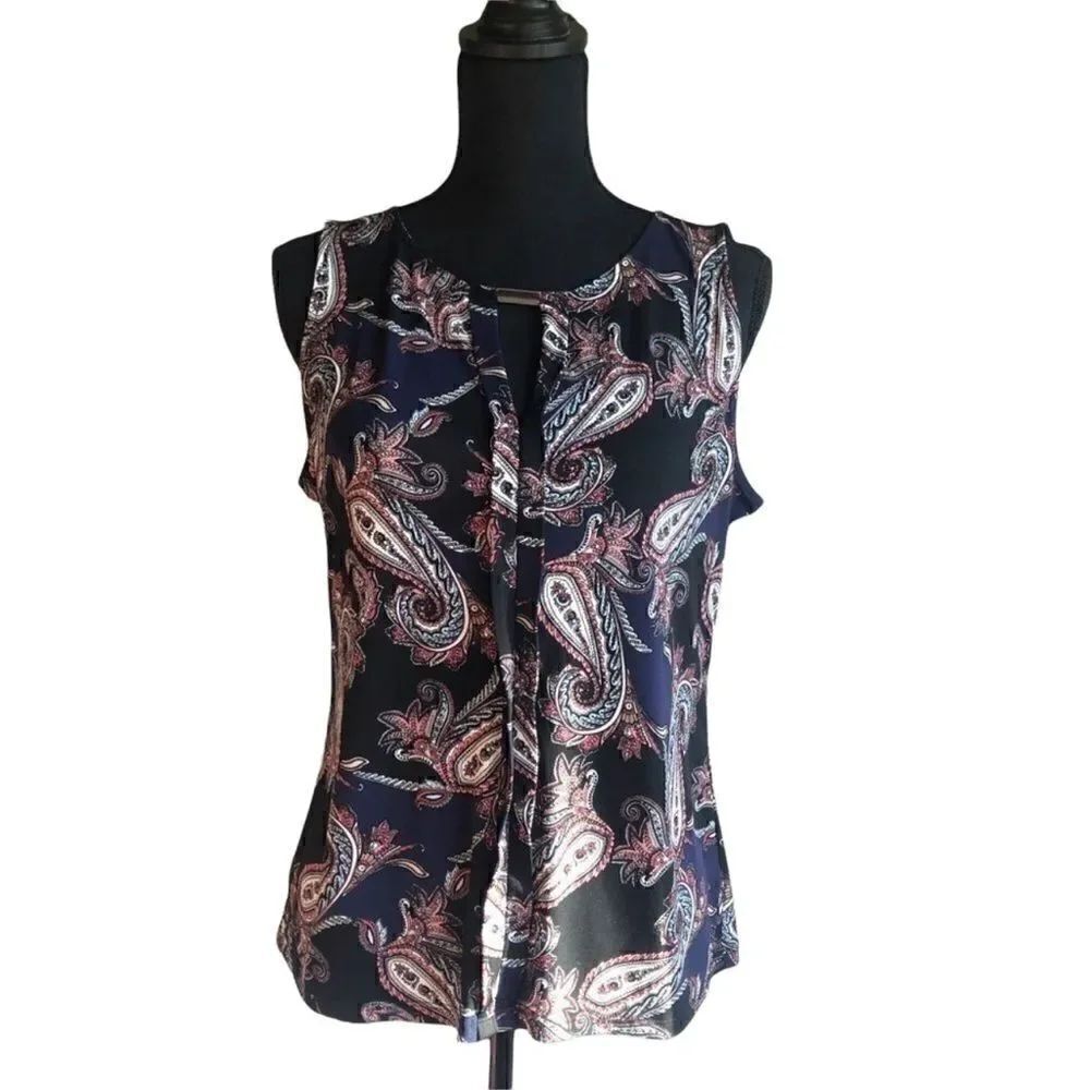 White House Black Market Paisley Silver Center Clasp Tank Blouse.